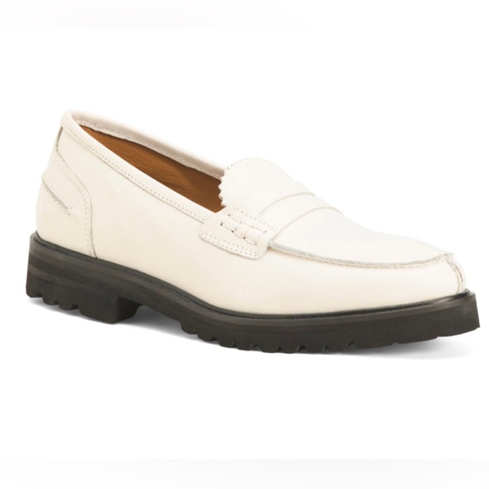 NWOB Band Of The Free Alder Off White Leather Lug Penny Loafers